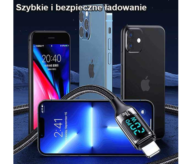 USAMS Kabel pleciony USB-C/Lightning LED 1,2m 20W PD Fast Charge - 1568999 - zdjęcie 4